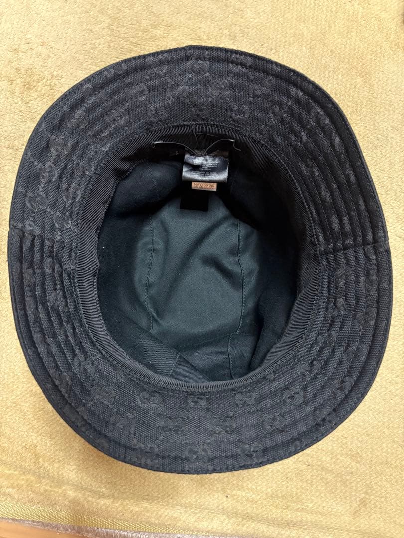 GUCCI ブラックバケットハット シェリーライン　GGパターン　Sサイズ