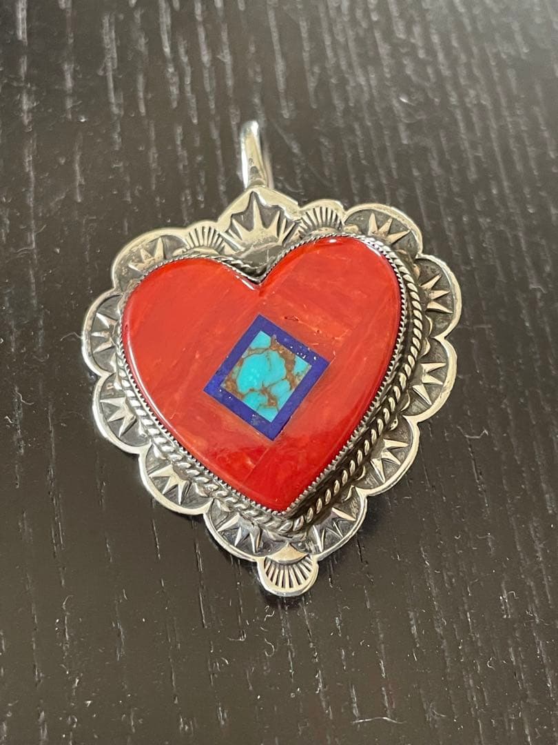 アルドリッチ珊瑚とターコイズとラピス。シルバー925のペンダントトップ