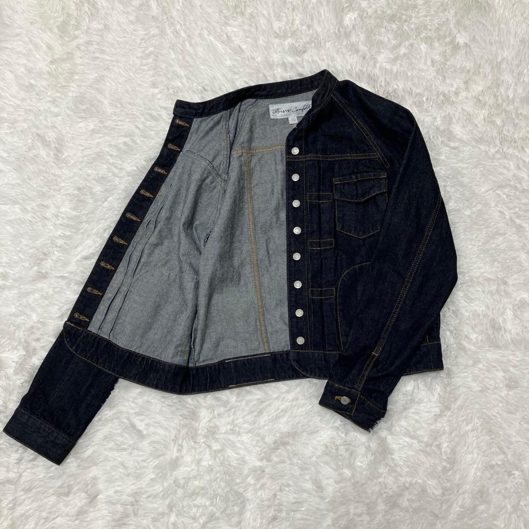 極美品✨si-si-si comfort ノーカラー　デニムジャケット 40