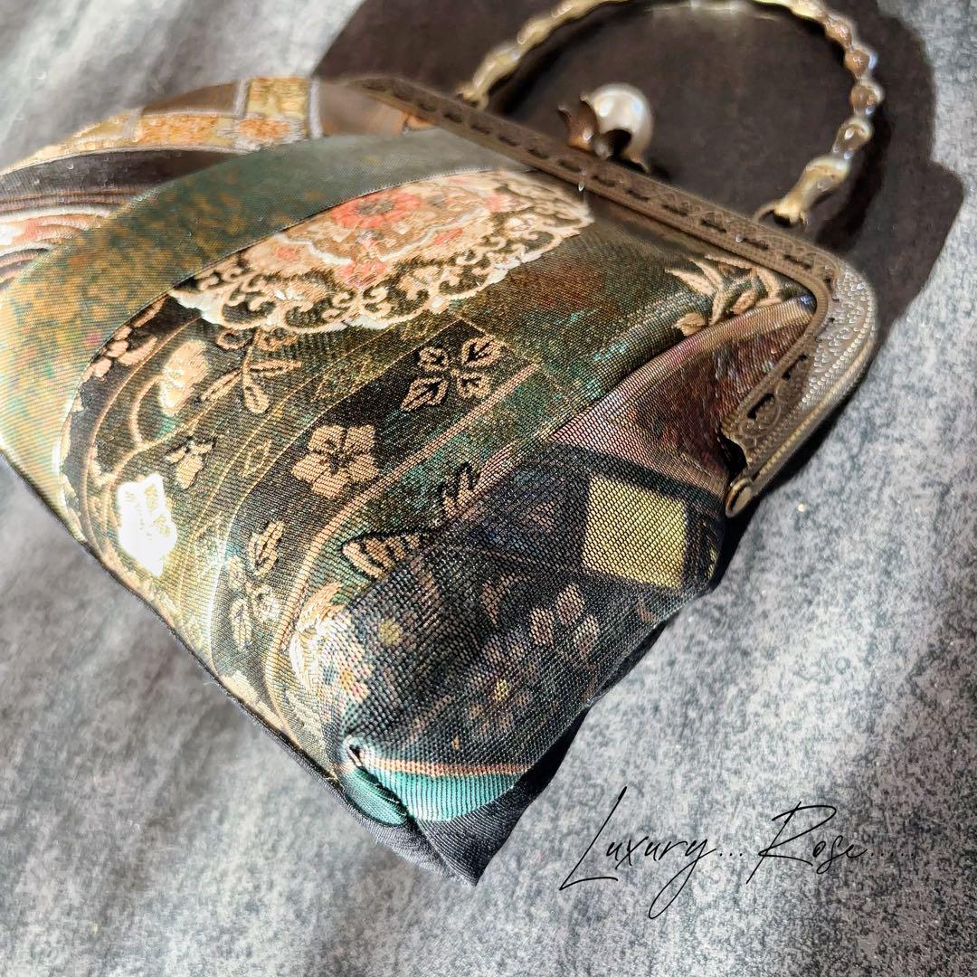 1点限定！！螺鈿細工を用いた5種上品高級帯地でパッチワーク上品帯地バッグ