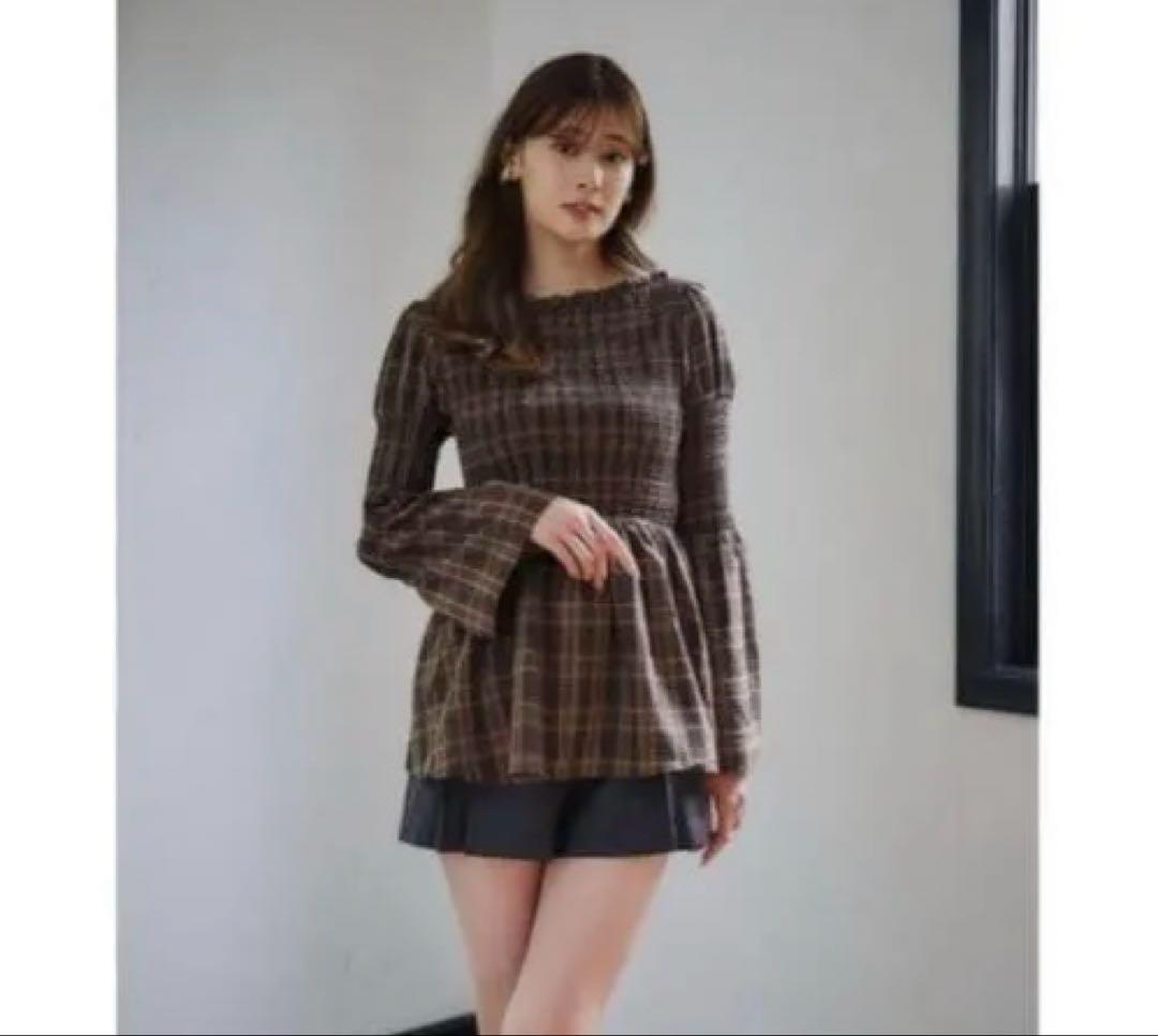 Herlipto　Checked Flared Peplum Top