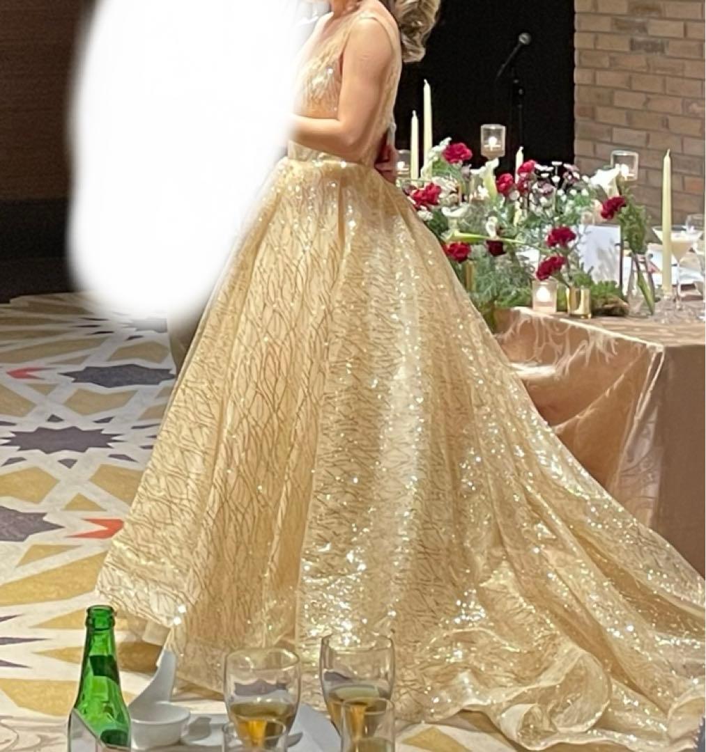 ゴールドラメ入りロングドレス、グリッタードレス