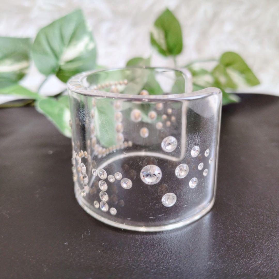 クリスチャンディオール クリスタル スワロフスキー ワイド バングル クリア