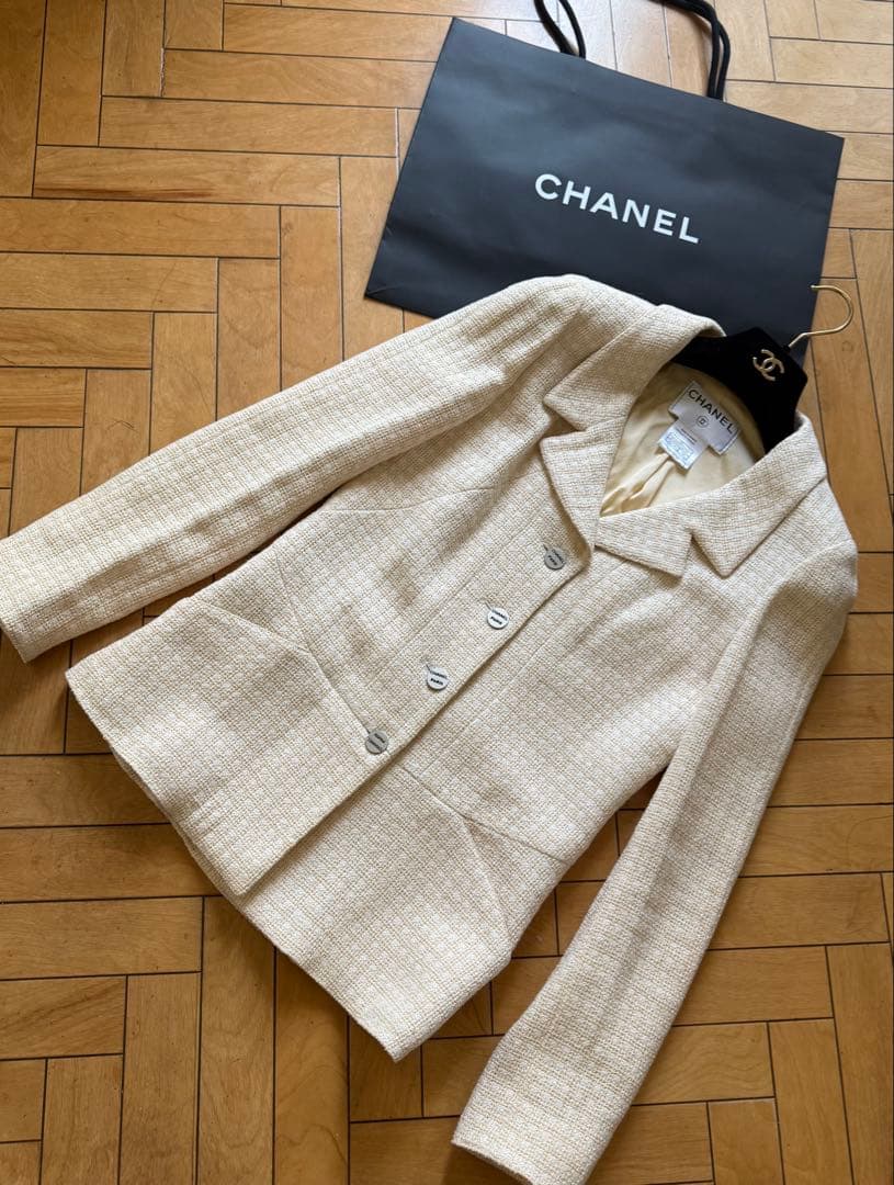 シャネル　イエローベージュ　ツイード　春秋　ジャケット　38