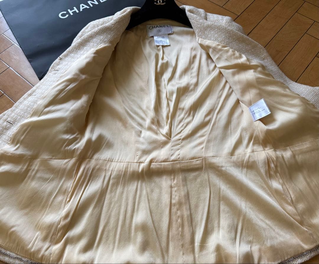 シャネル　イエローベージュ　ツイード　春秋　ジャケット　38