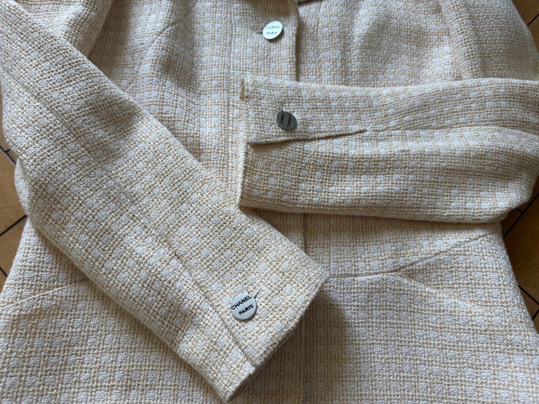 シャネル　イエローベージュ　ツイード　春秋　ジャケット　38