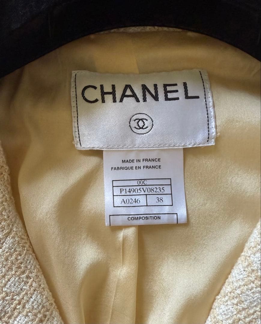 シャネル　イエローベージュ　ツイード　春秋　ジャケット　38