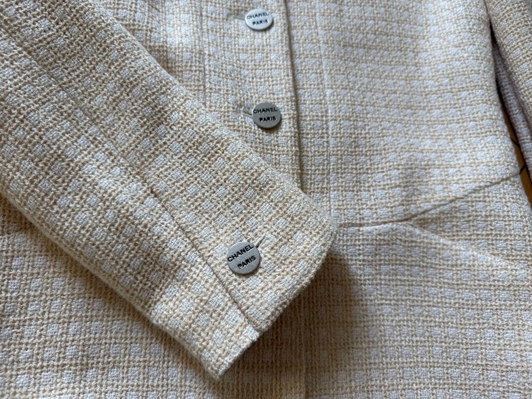シャネル　イエローベージュ　ツイード　春秋　ジャケット　38