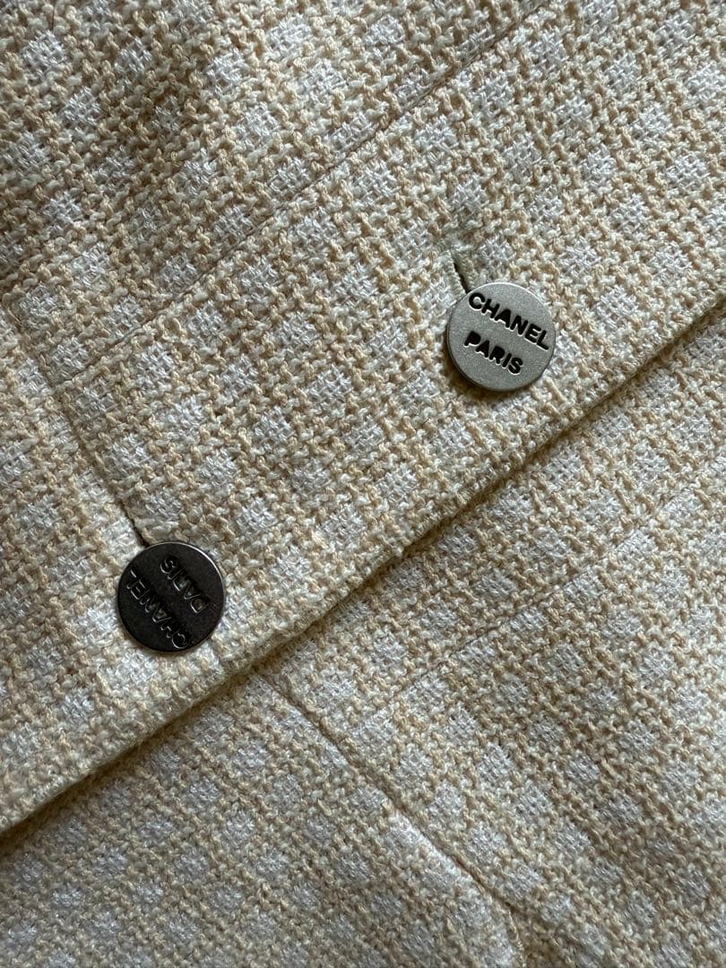 シャネル　イエローベージュ　ツイード　春秋　ジャケット　38