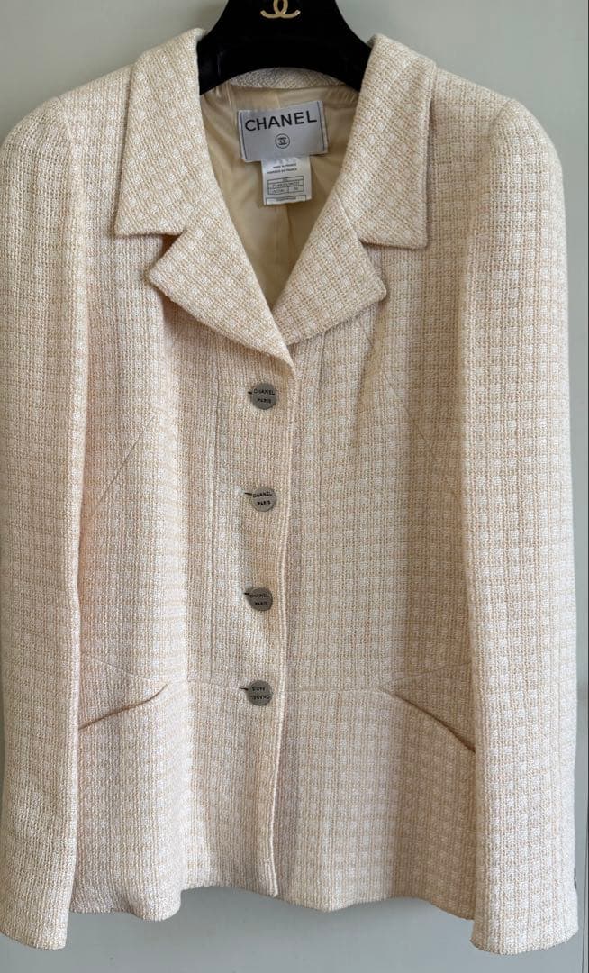 シャネル　イエローベージュ　ツイード　春秋　ジャケット　38