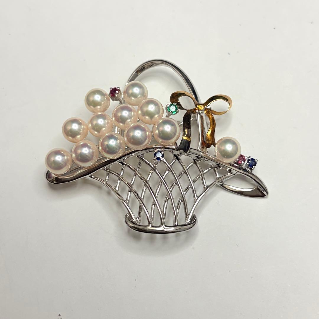 SILVER/K18（18金） 真珠 ルビー エメラルド サファイア ブローチ