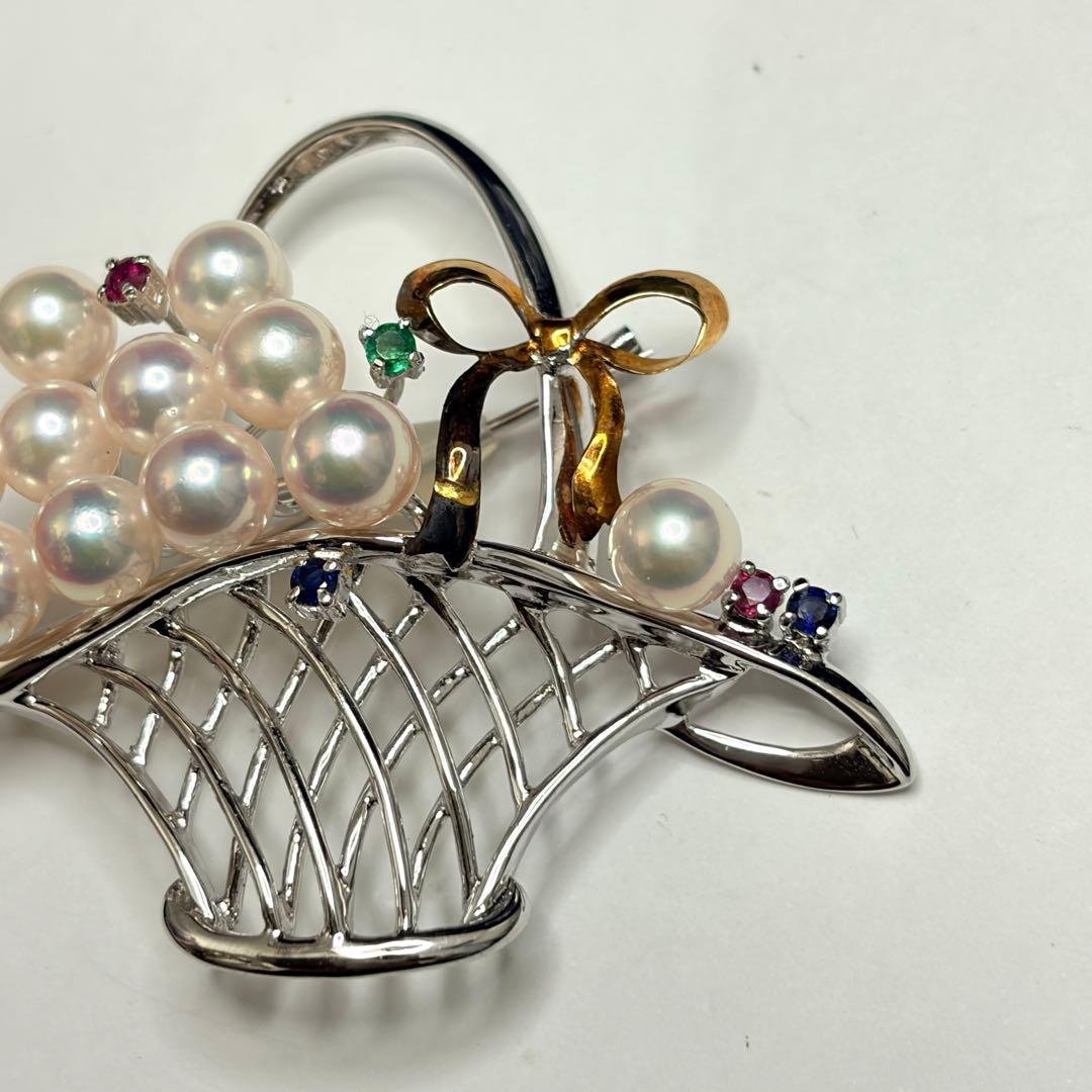 SILVER/K18（18金） 真珠 ルビー エメラルド サファイア ブローチ