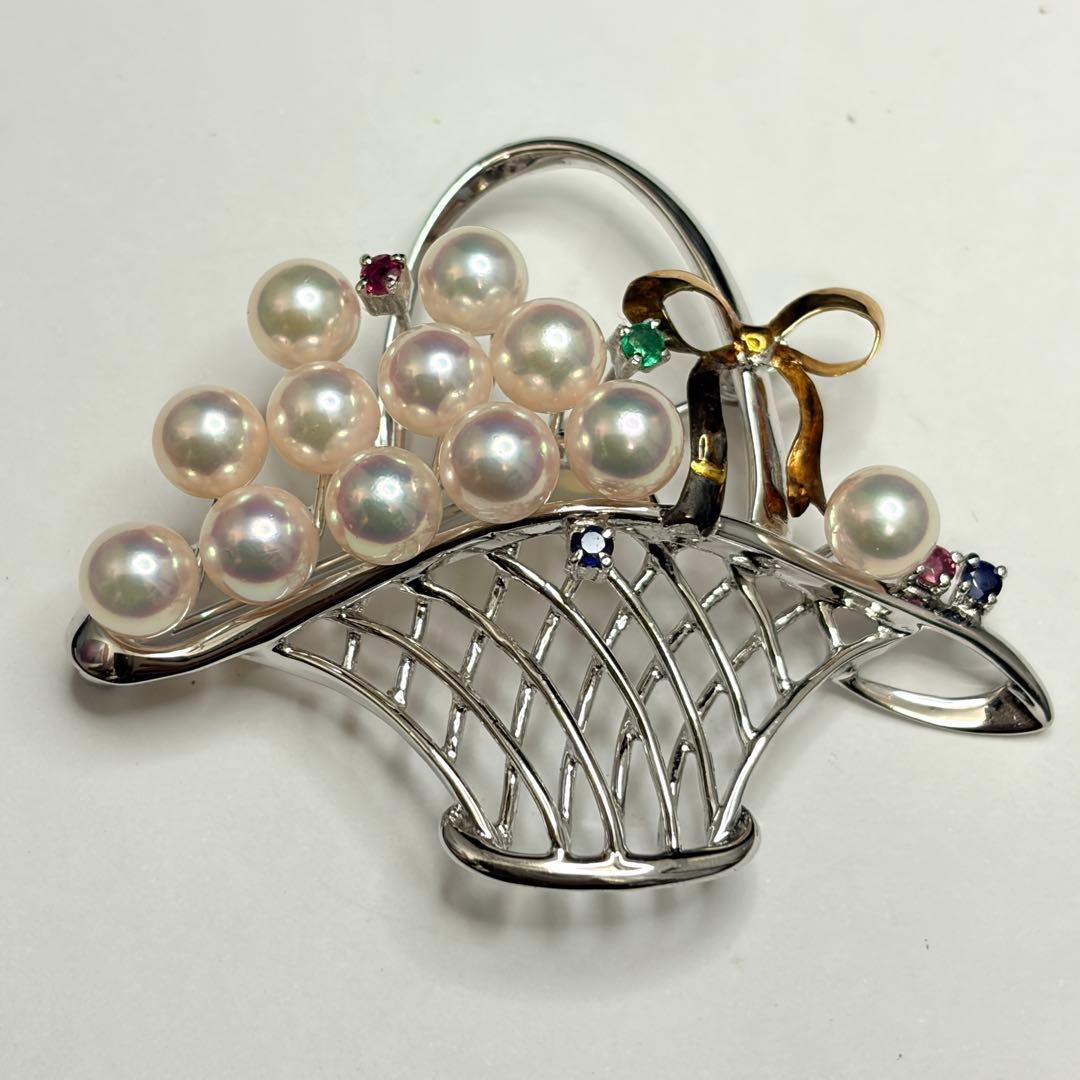 SILVER/K18（18金） 真珠 ルビー エメラルド サファイア ブローチ