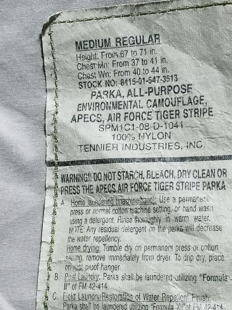 米軍実物 APECS ECWCS M-R 米空軍 タイガーストライプ