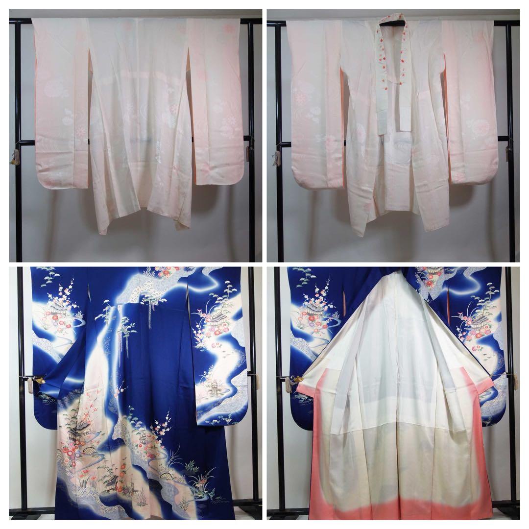 豪華3点セット友禅振袖／茶屋辻文様＊金駒刺繍＊古典風景文様／袋帯・長襦袢付き