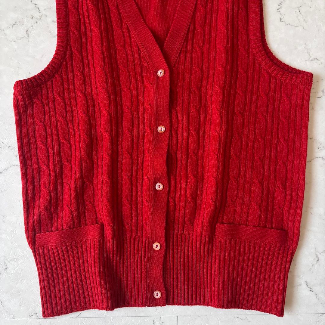 美品 バランタイン スコットランド製カシミヤ100% ケーブル ニットベスト 赤
