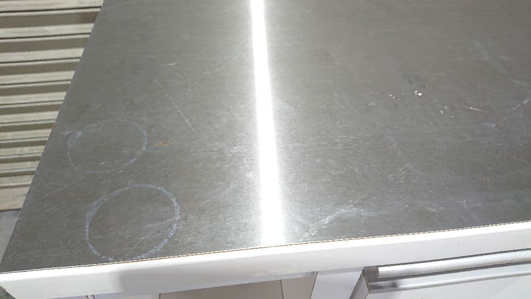 家具の大丸 キッチン収納 スライド伸長式カウンター ホワイト ステンレス天板