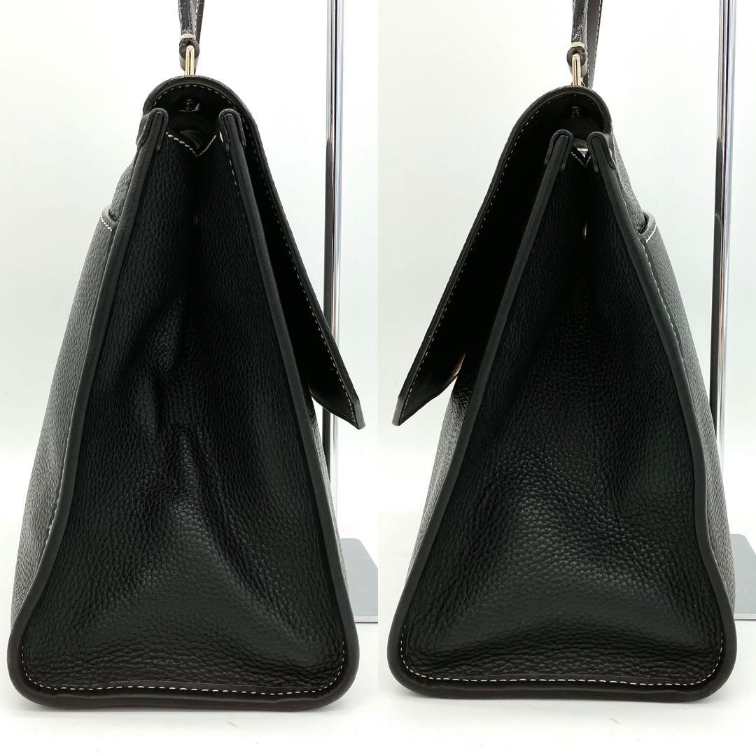 美品　BALLY ハンドバッグ　Bターンロック　ブラック　シュリンクレザー