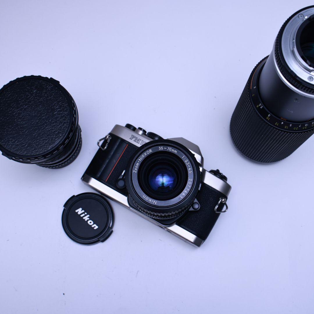 フィルムカメラ Nikon FM10レンズ3本 電池付き