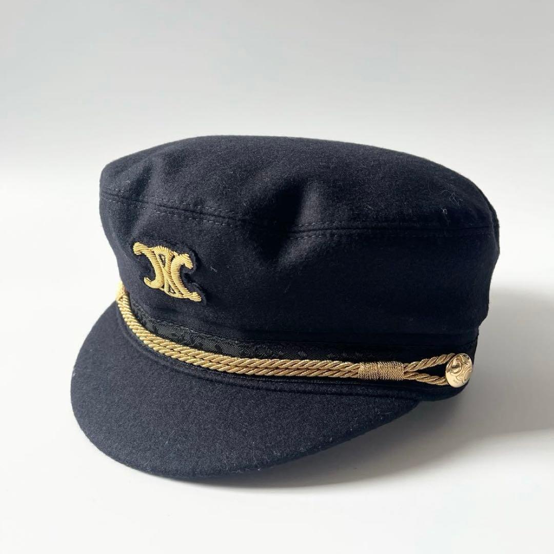 セリーヌ　トリオンフ　セーラーキャップ　ウールクロス　紺色　ネイビー　57サイズ