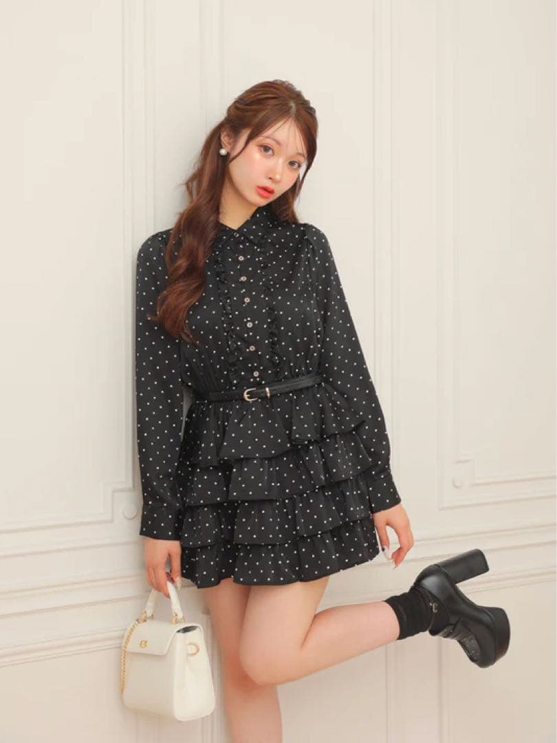 ワンピース M me eme Classical dot tiered onepiecee