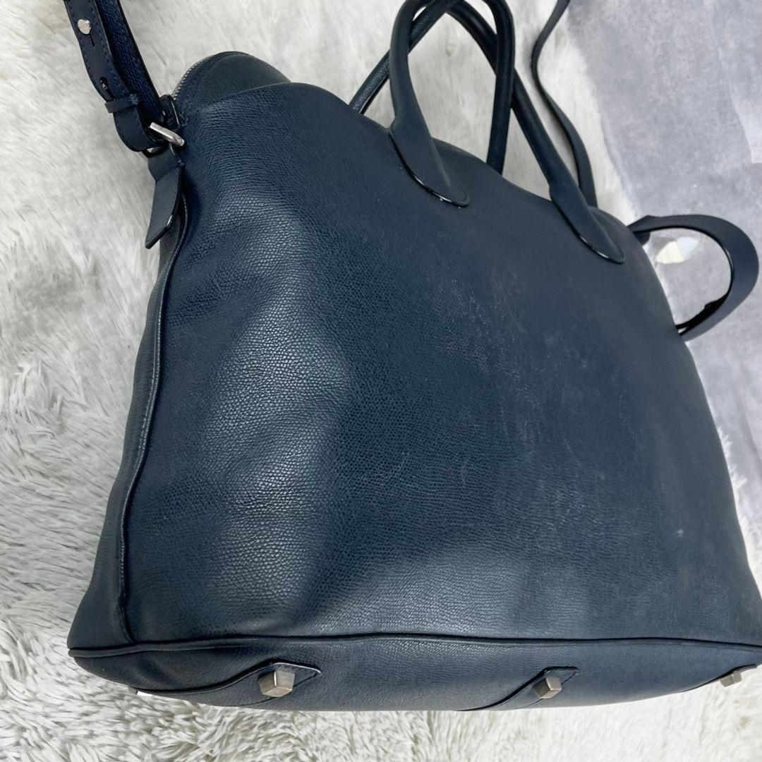 A4可 美品 VALEXTRA レザー マイロゴ 2WAY ショルダーバッグ 紺