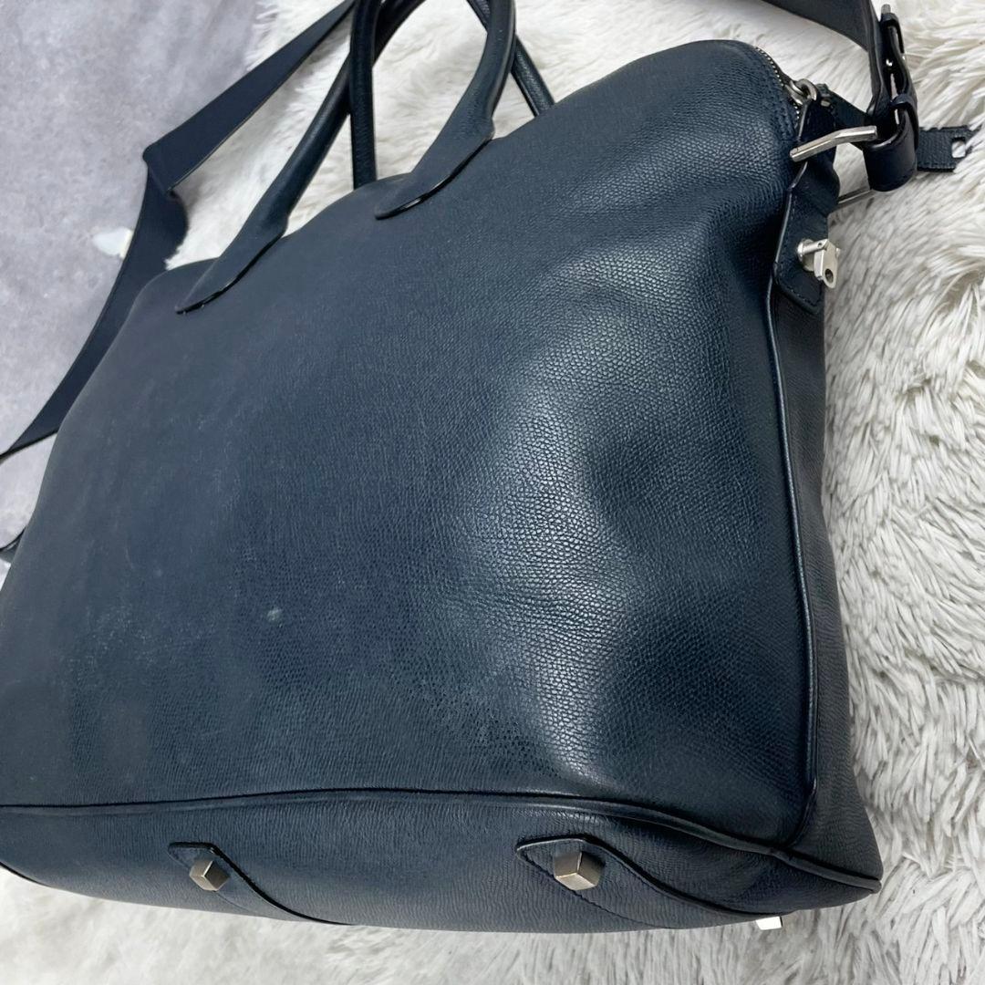 A4可 美品 VALEXTRA レザー マイロゴ 2WAY ショルダーバッグ 紺