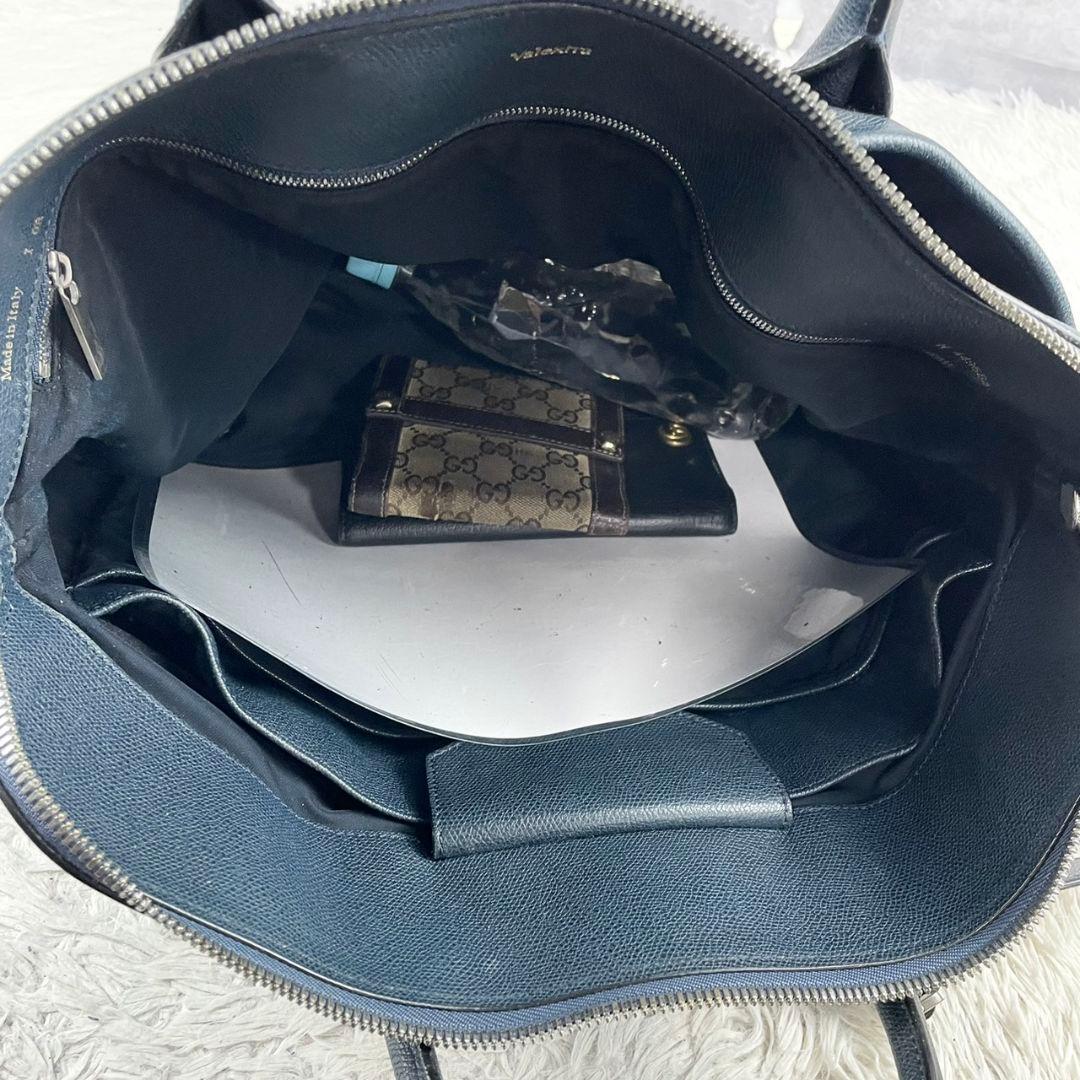 A4可 美品 VALEXTRA レザー マイロゴ 2WAY ショルダーバッグ 紺