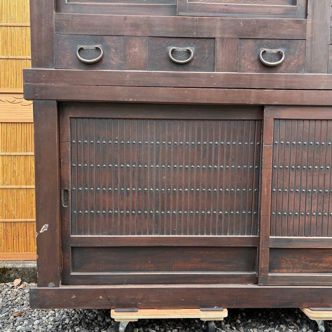 送料無料 明治時代 近江水屋箪笥 一間膳棚 近江箪笥 二段重ね 時代家具 和家具