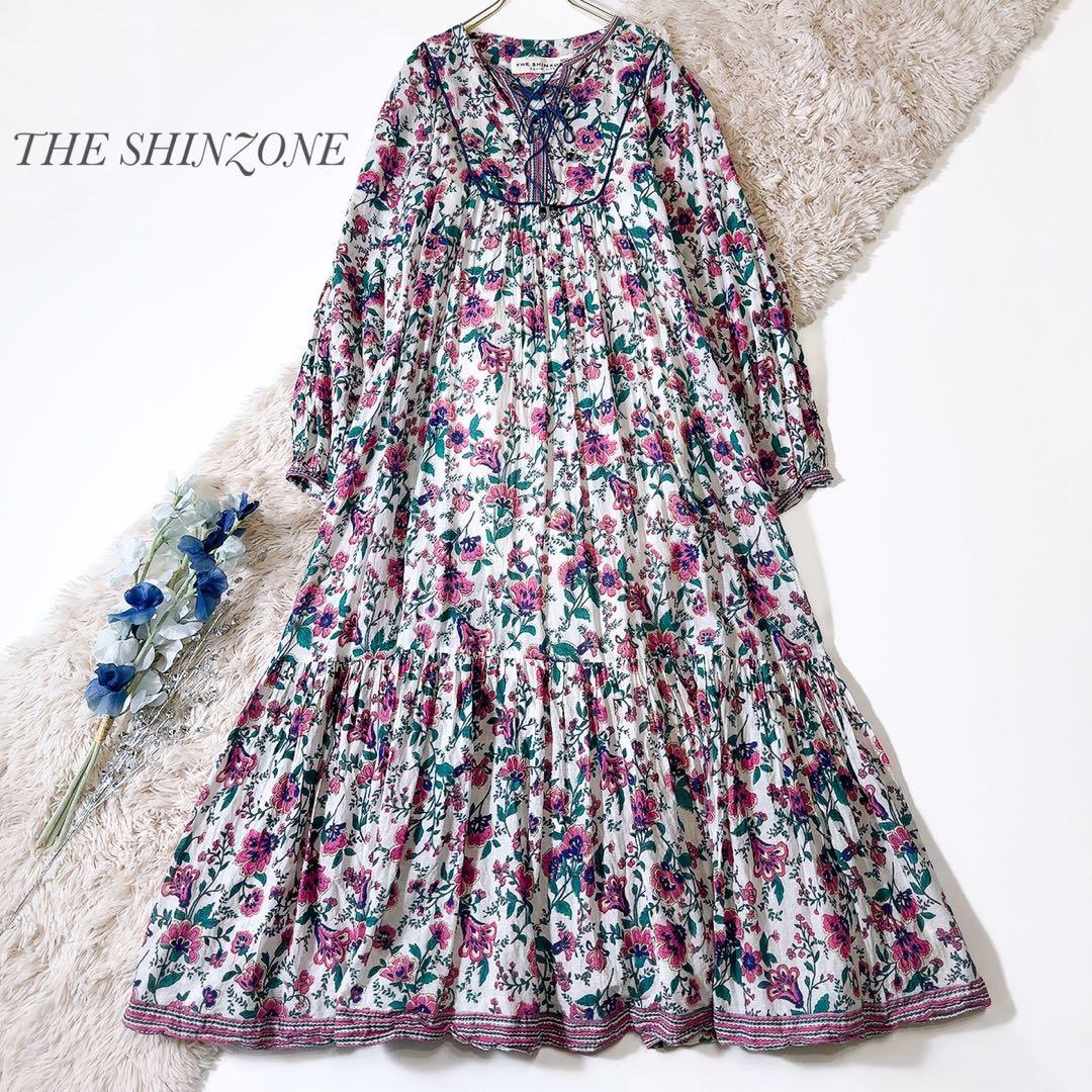 極美品ꕥザシンゾーン 近年 ホーリードレス フラワープリント フリル マキシ丈