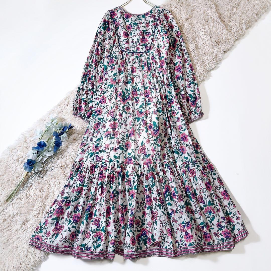 極美品ꕥザシンゾーン 近年 ホーリードレス フラワープリント フリル マキシ丈