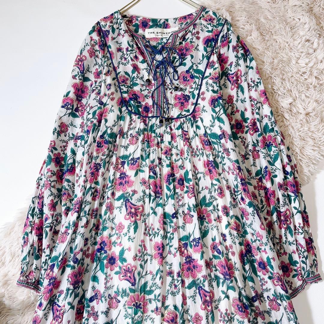 極美品ꕥザシンゾーン 近年 ホーリードレス フラワープリント フリル マキシ丈