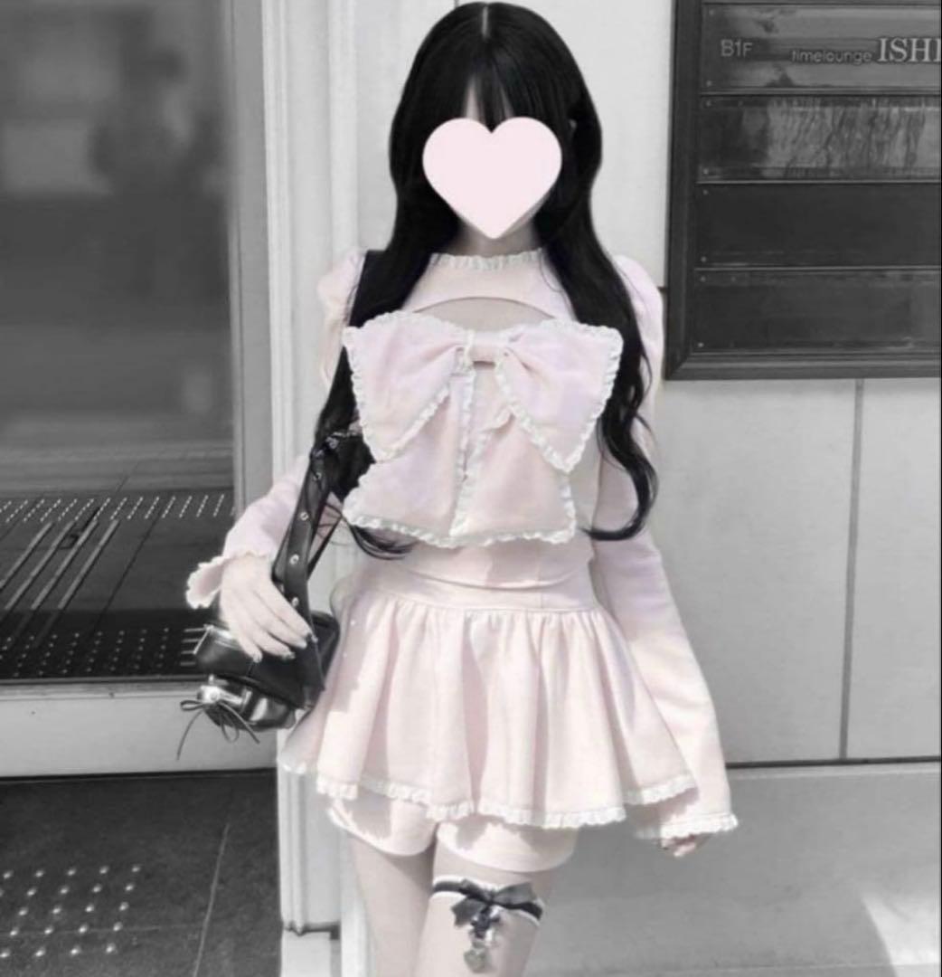 Olive des Oliveリボン　ビスチェ　ピンク　セットアップ　ワンホン