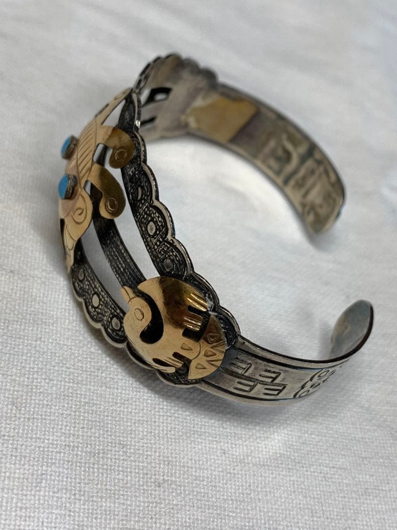 シルバーとゴールド ターコイズ バングル　925刻印18K刻印　ビンテージ