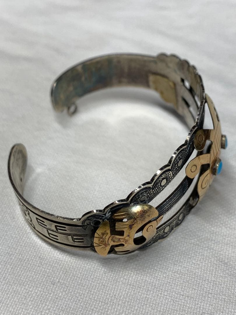 シルバーとゴールド ターコイズ バングル　925刻印18K刻印　ビンテージ