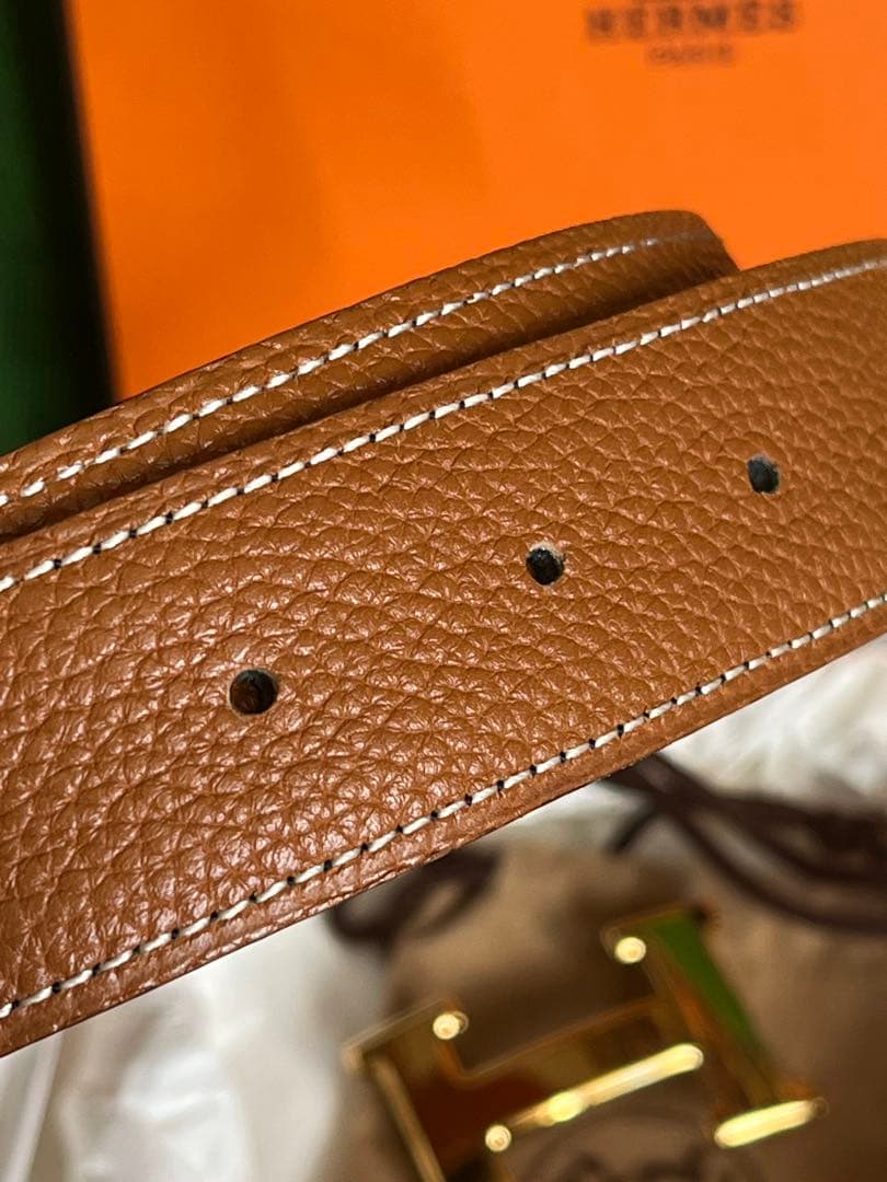 極美品☆HERMES ブラウンレザーベルト Hロゴバックル　サイズ80