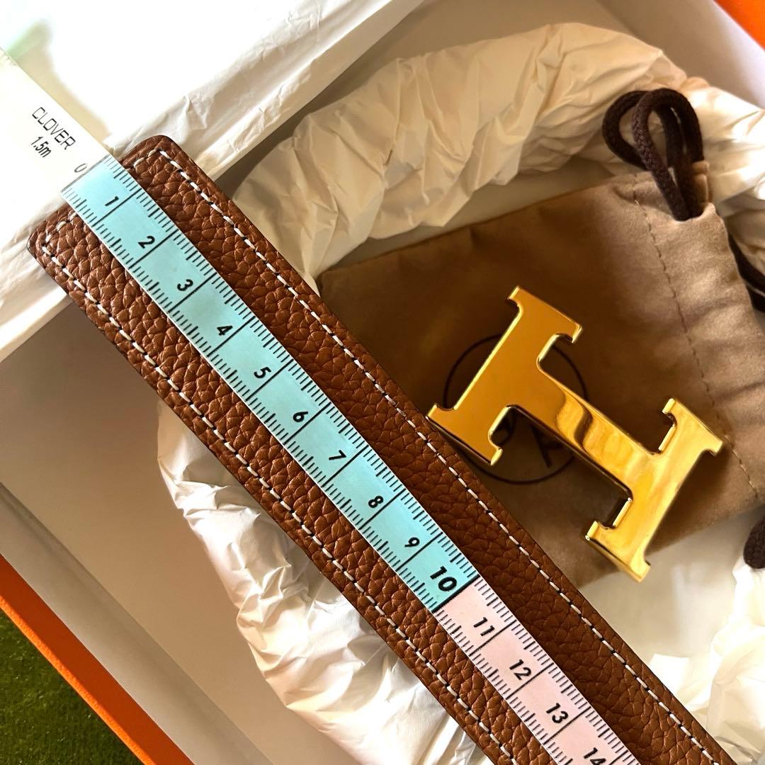 極美品☆HERMES ブラウンレザーベルト Hロゴバックル　サイズ80
