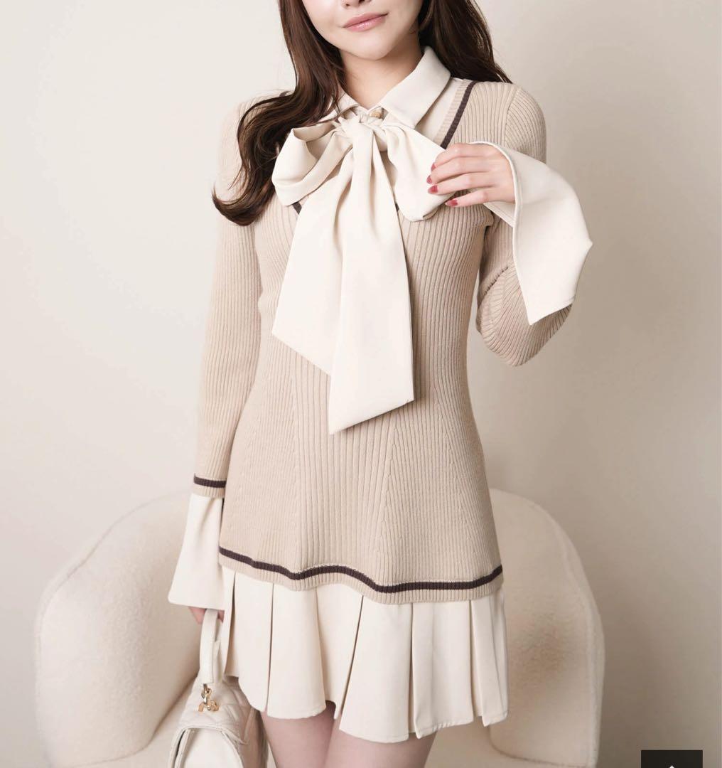 17リップサービス定価13750円シャツドッキングプリーツワンピースベージュ