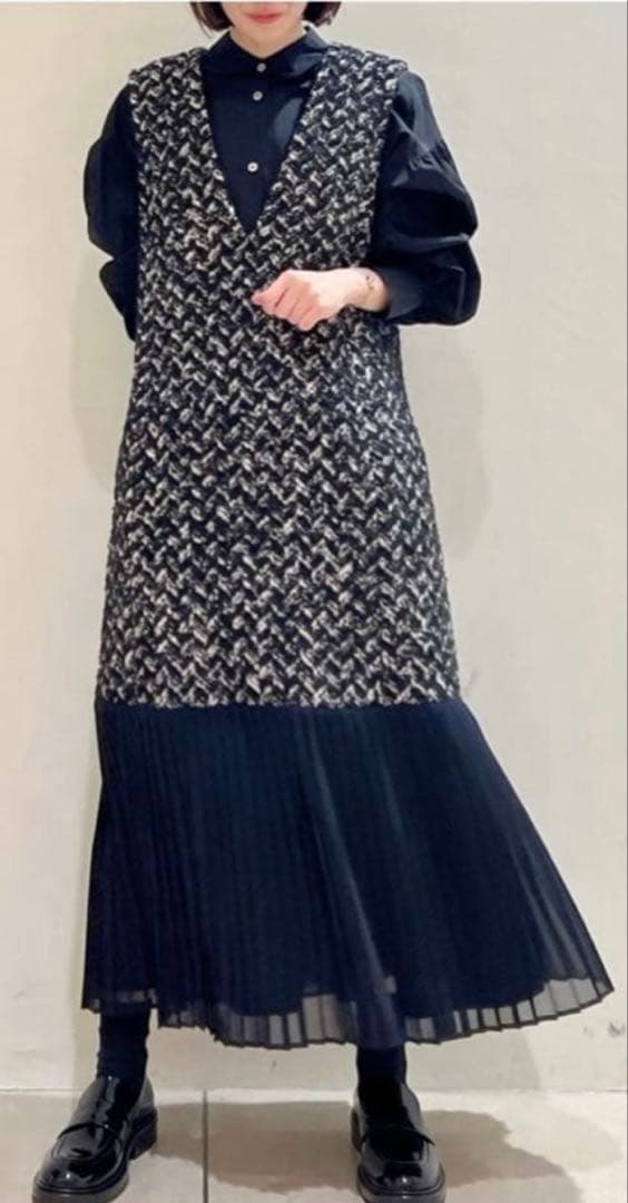 ADORE ヘリンボーンツイードノースリーブワンピース/38/ウール