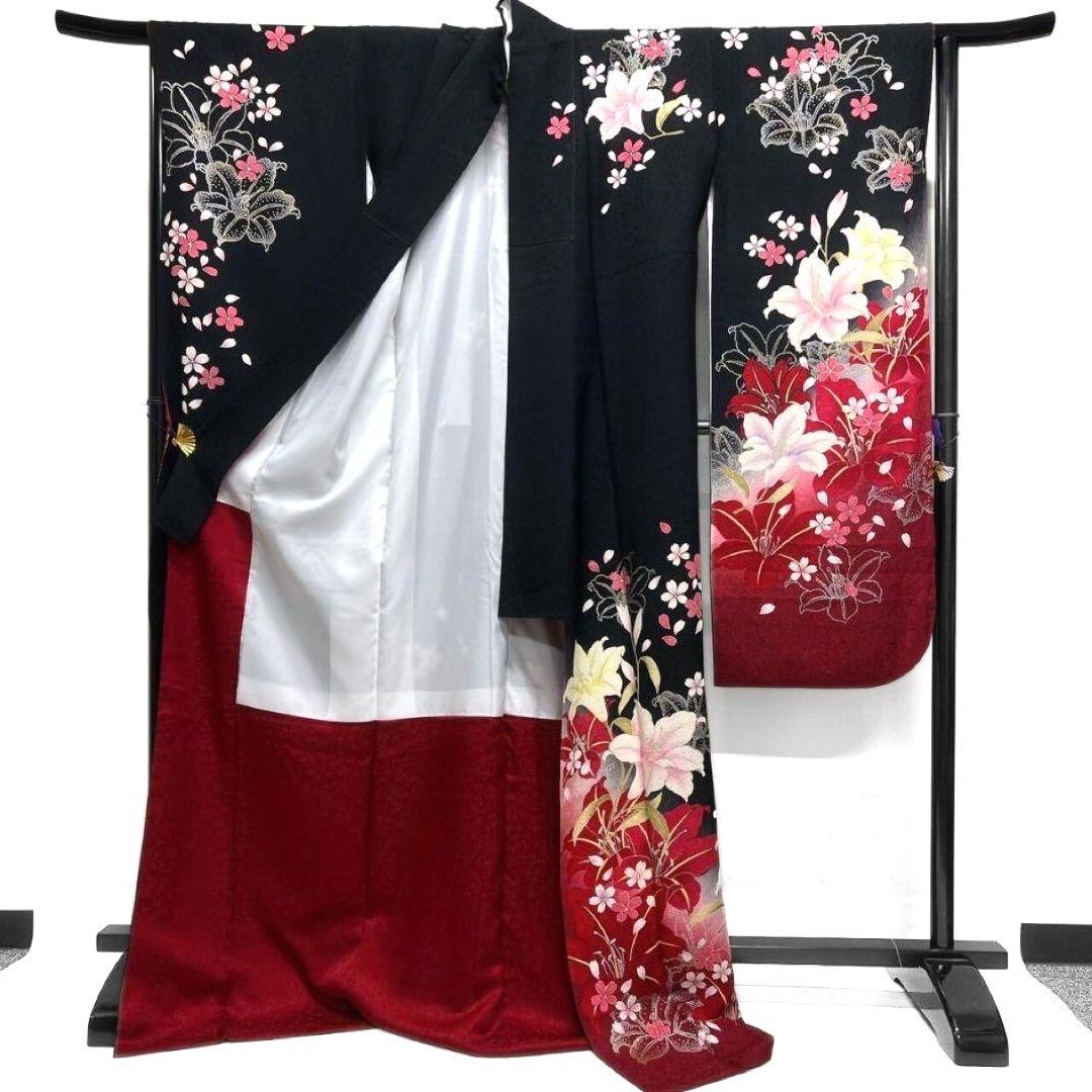 刺繍　百合　花吹雪　振袖　晴れの日　成人式　卒業式　着物　012a p
