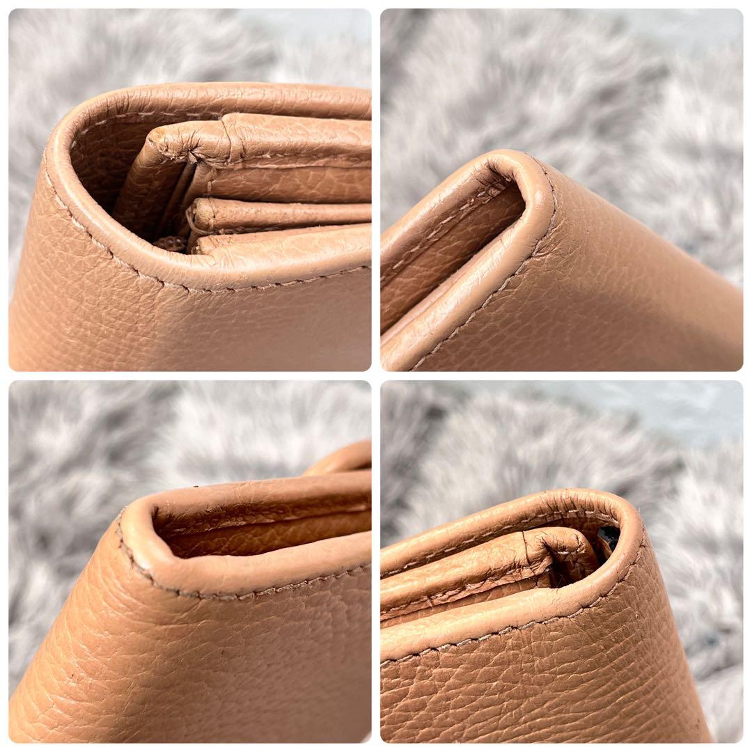 美品✨GUCCI インターロッキング　シボレザー　長財布　ベージュ　レディース