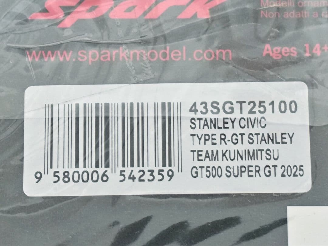 ミニカー Spark 1/43 STANLEY CIVIC TYPE R-GT 2025