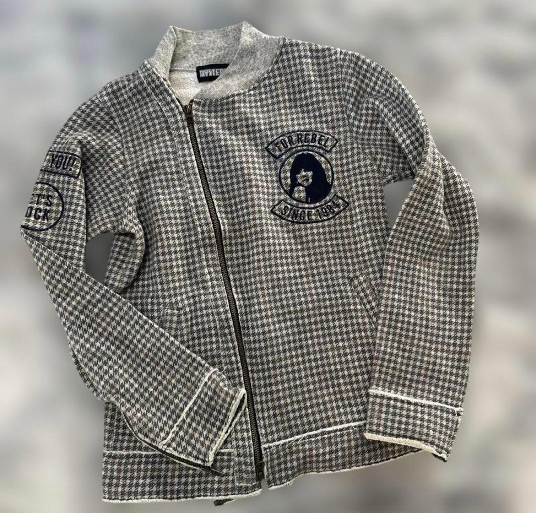 【希少】ヒステリックグラマー90sロゴジップ格子柄刺繍ライダース切りっぱなし