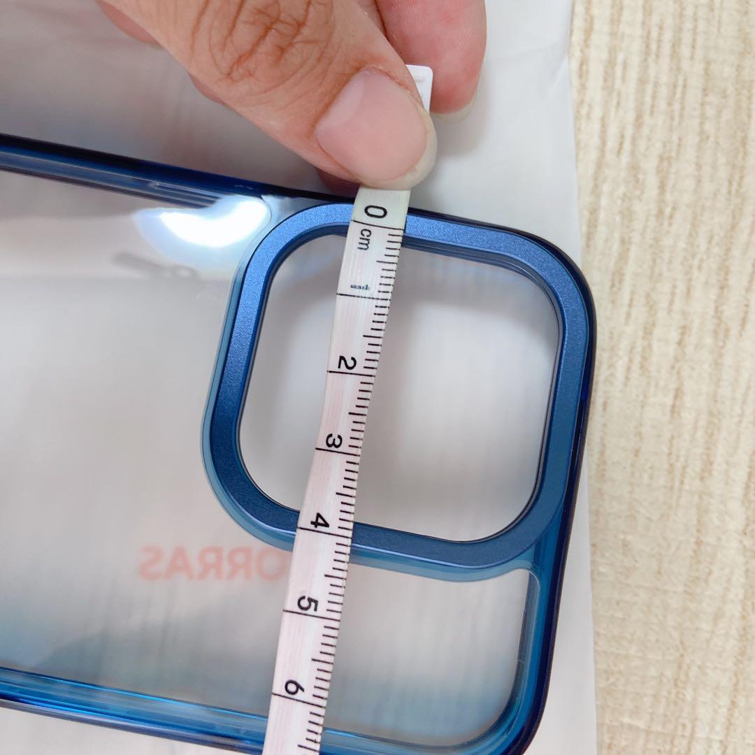 TORRAS iPhone15 Pro ケース 強化 ガラス スタンド ブルー