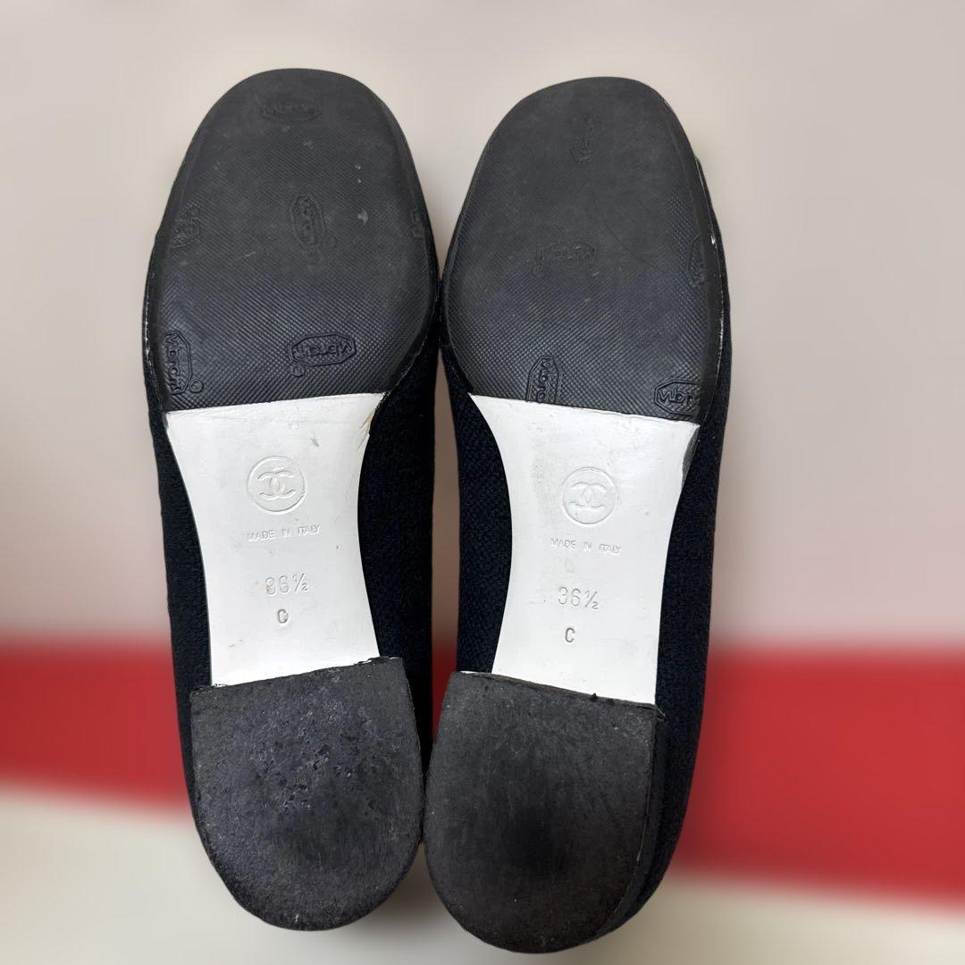 CHANEL カメリアフラットシューズ ネイビー　361/2