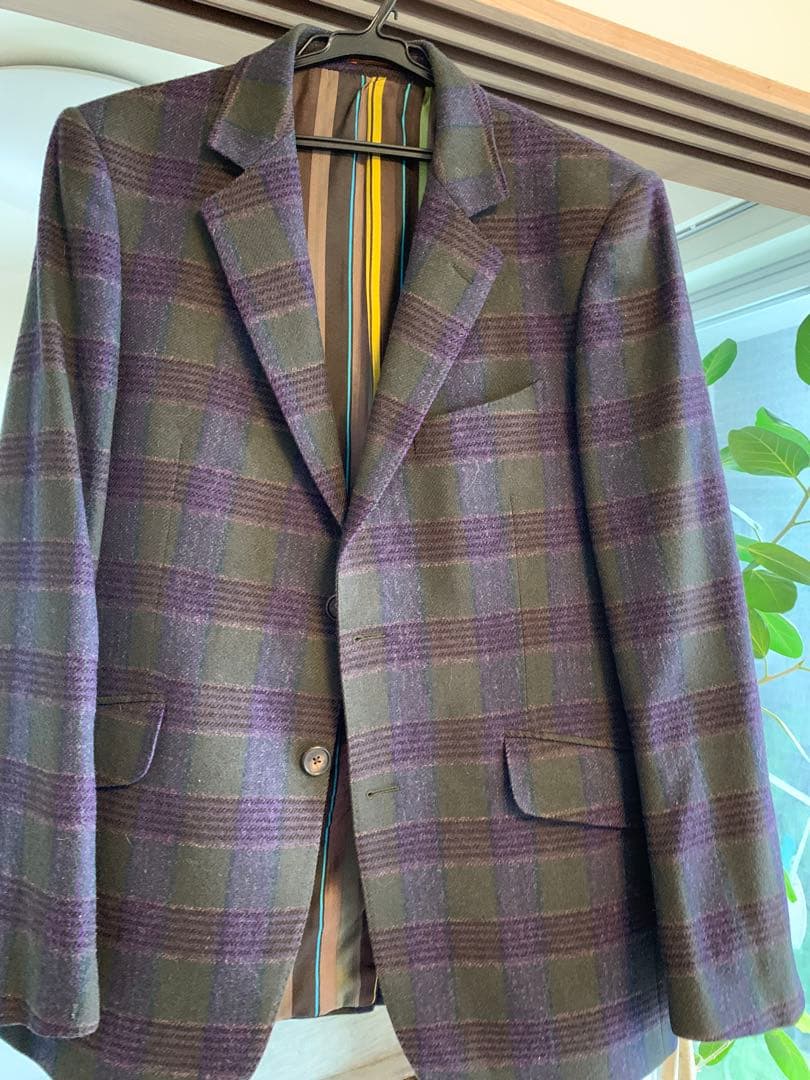 ETRO テーラードジャケット 52 緑・紫のチェック柄