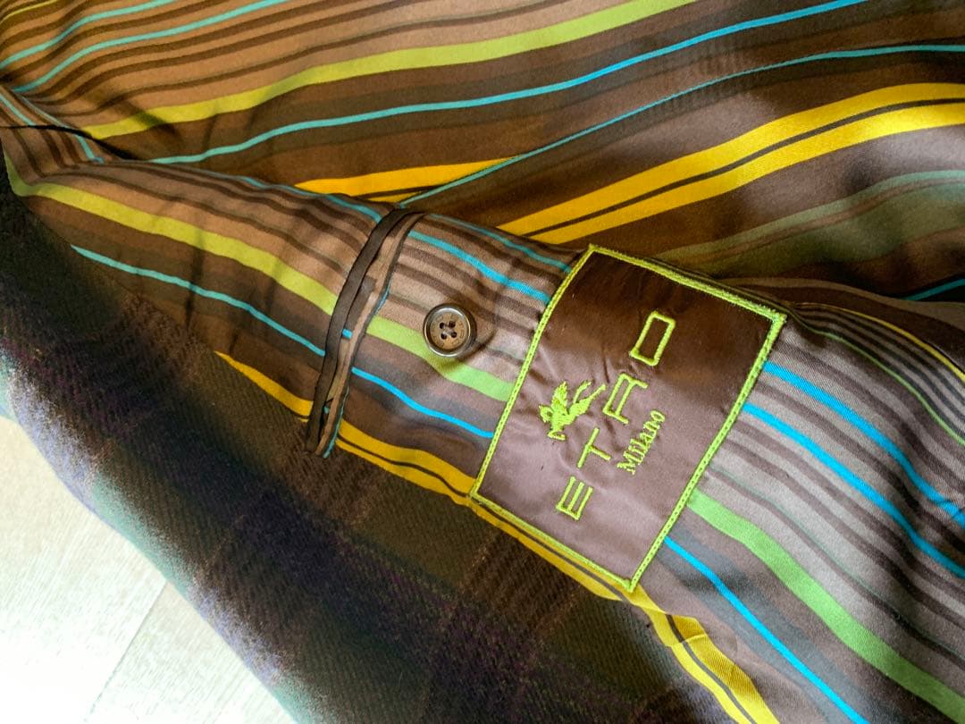 ETRO テーラードジャケット 52 緑・紫のチェック柄