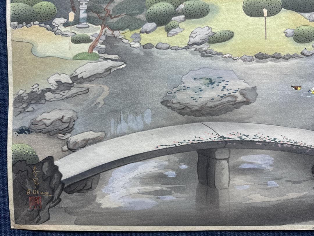 初版！最後の１枚！大野麦風 木版画「京都青蓮院の庭」