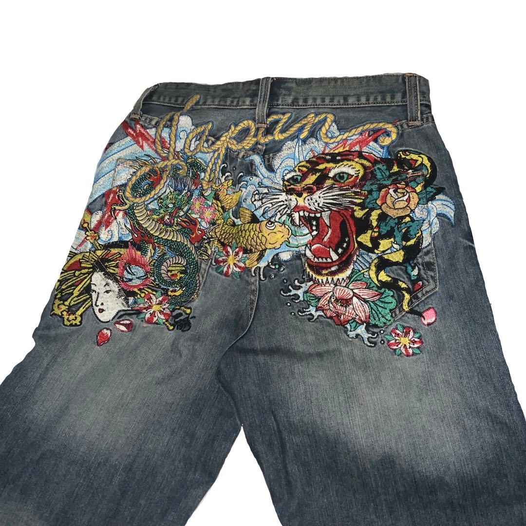 Ed hardy Y2K 刺繍デザイン デニム ハーフパンツ hiphop