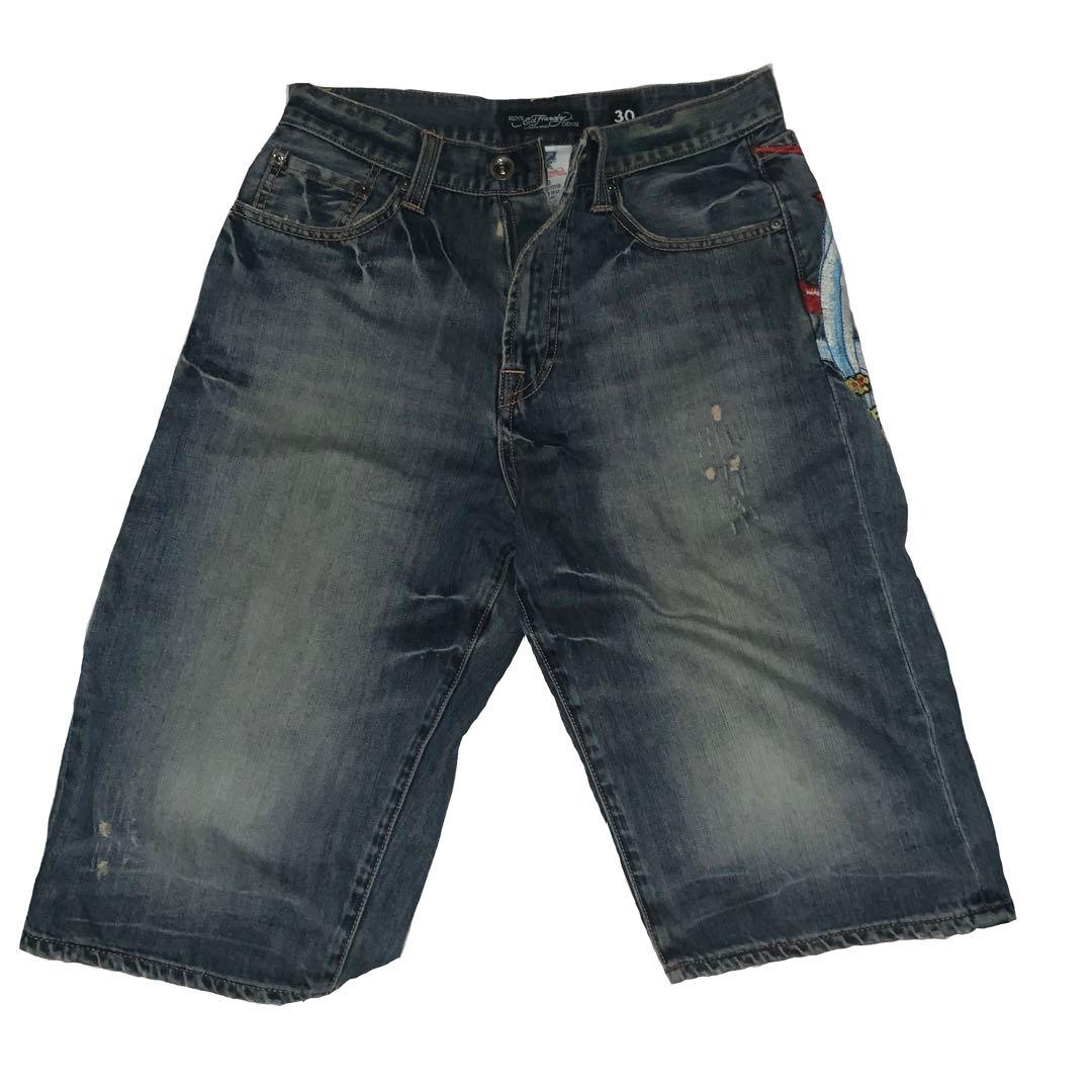 Ed hardy Y2K 刺繍デザイン デニム ハーフパンツ hiphop